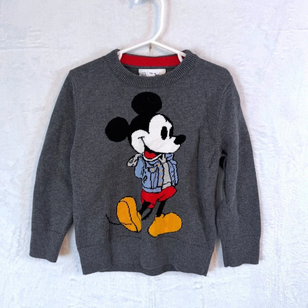 Baby Gap Disney Mickey Mouse Sweater 4T Gray Toddler Knit Pullover Graphic